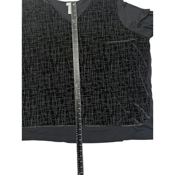 Catherines Top Blouse 4X 30/32W Black Metallic Detail Velvet 3/4 Sleeve - Picture 8 of 9